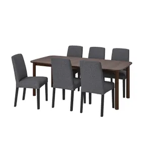 IKEA STRANDTORP СТРАНДТОРП / BERGMUND БЕРГМУНД, стіл+6 стільців, коричневий / Gunnared середньо-сірий, 150 / 205 / 260 см 894.410.57 фото