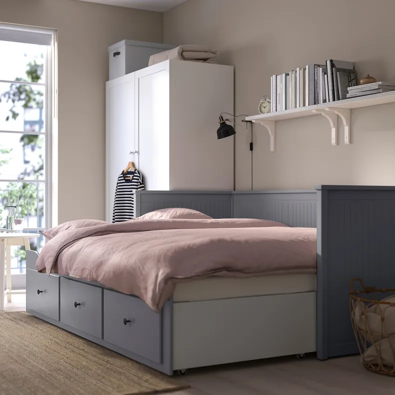 IKEA HEMNES ХЕМНЭС, кушетка с 2 матрасами/3ящиками, серый/Еготнес твердый, 80x200 см 494.281.14 фото №2