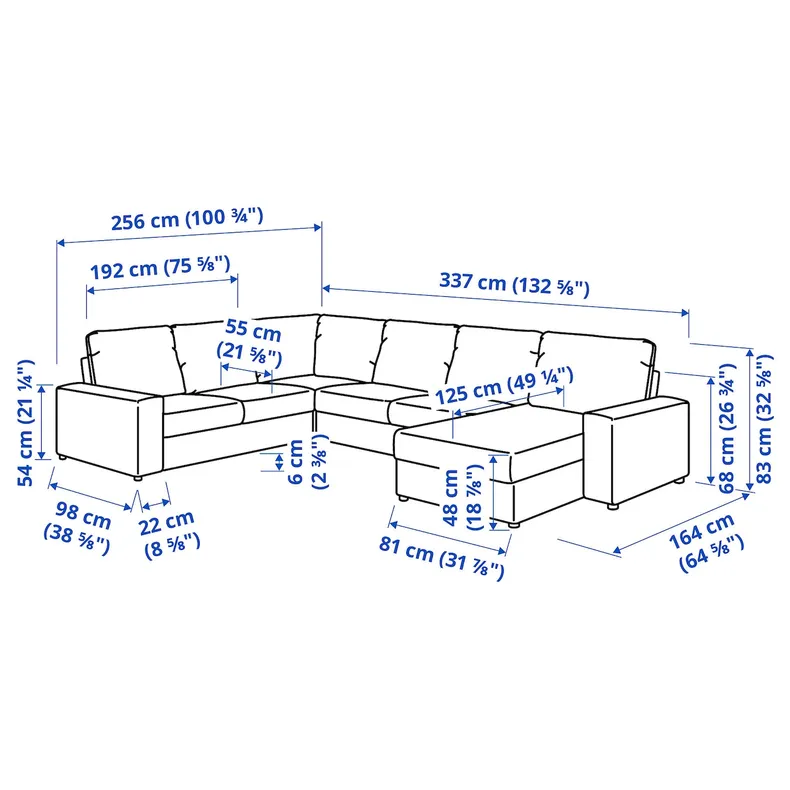 IKEA VIMLE ВІМЛЕ, кутовий диван, 5-місний з кушеткою, з широкими підлокітниками / САКСЕМАРА світло-синій 294.018.27 фото №7