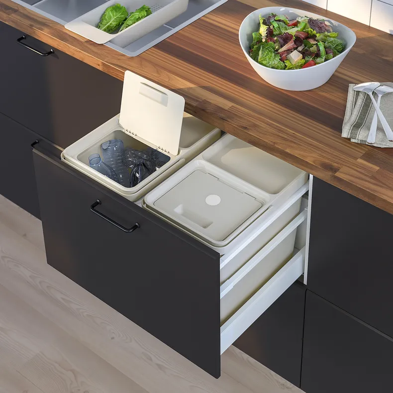 IKEA HÅLLBAR ХОЛЛБАР, решение для сортировки мусора, для кухонных ящиков METOD / светло-серый, 44 l 193.088.39 фото №3