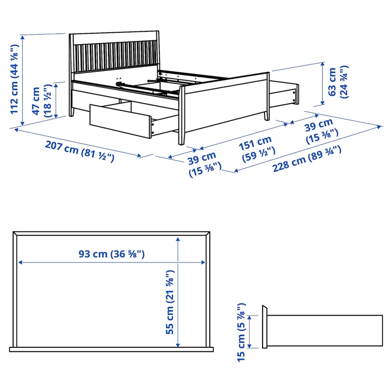 IKEA IDANÄS ИДАНЭС, каркас кровати с ящиками, белый / Лёнсет, 140x200 см 793.922.22 фото №10