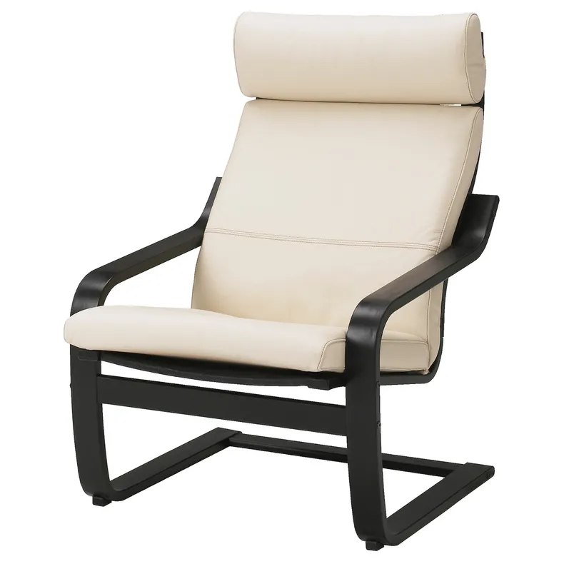 IKEA POÄNG ПОЕНГ, крісло та підставка для ніг, чорний / коричневий / глухий ламаний білий 395.510.72 фото №3