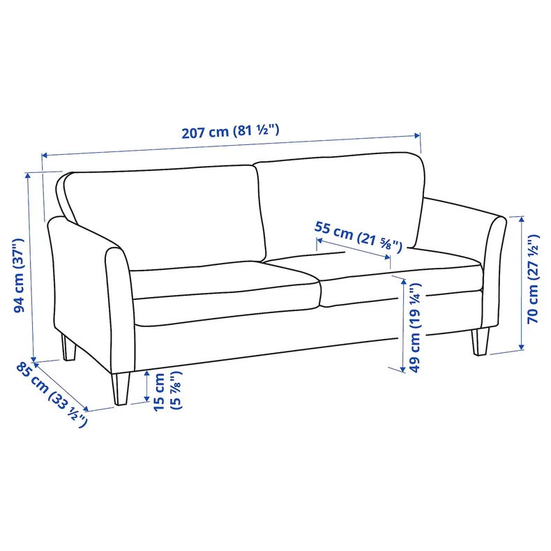 IKEA EKHOLMA, 3-местный диван, Киланда светло-бежевый 095.355.97 фото №6