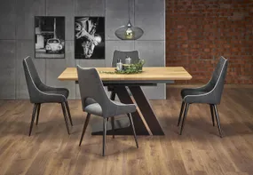 Кухонний стіл розкладний HALMAR FERGUSON 160-220x90 см, стільниця - натуральний дуб, ніжки - чорні фото