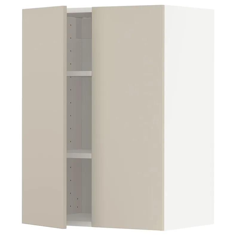 IKEA METOD МЕТОД, навісна шафа з полицями / 2 дверцят, білий / хавсторпський бежевий, 60x80 см 994.624.69 фото №1