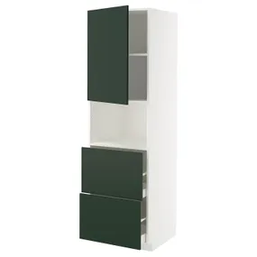 IKEA METOD МЕТОД / MAXIMERA МАКСИМЕРА, высокий шкаф д/СВЧ/дверца/2ящика, белый/Гавсторп темно-зеленый, 60x60x200 см 995.568.73 фото