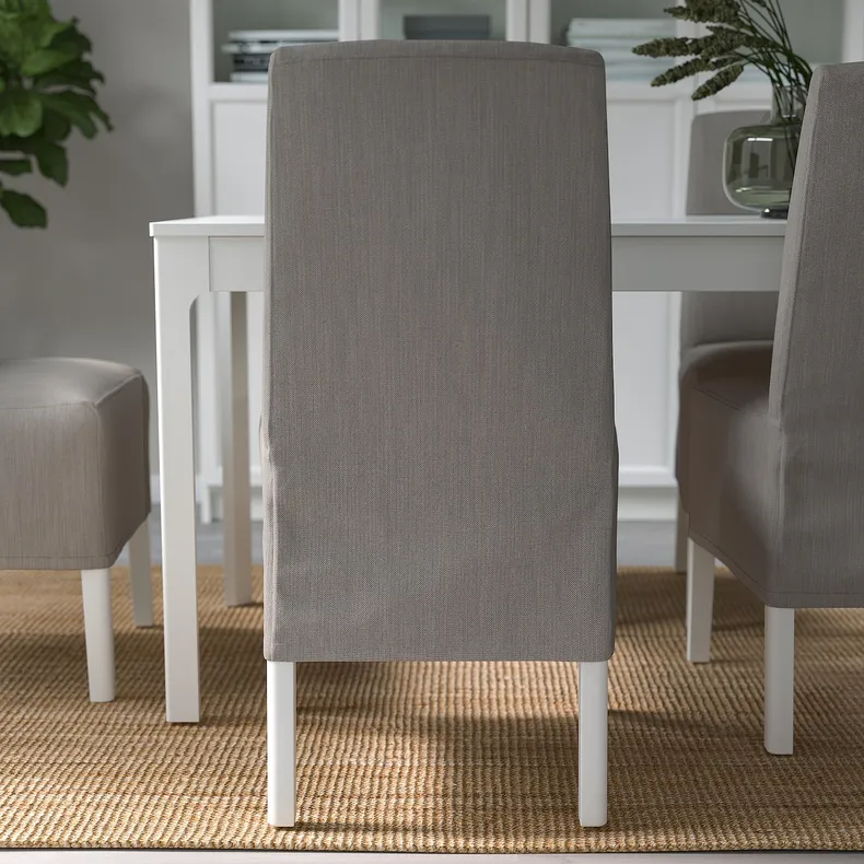 IKEA BERGMUND БЕРГМУНД, стул с чехлом средней длины, белый / нольгага серый / бежевый 393.900.03 фото №4