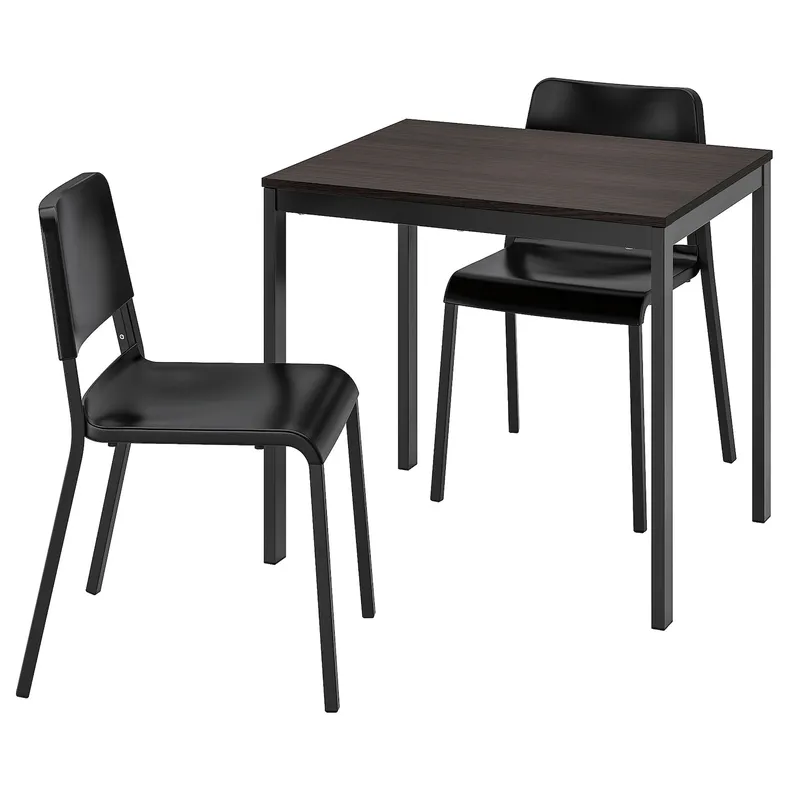 IKEA VANGSTA ВАНГСТА / TEODORES ТЕОДОРЕС, стіл+2 стільці, чорний темно-коричневий / чорний, 80 / 120 см 894.942.96 фото №1