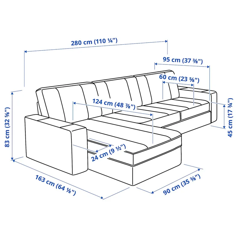 IKEA KIVIK КІВІК, 3-місний диван із кушеткою, Талміра середньо-сіра 594.847.79 фото №8