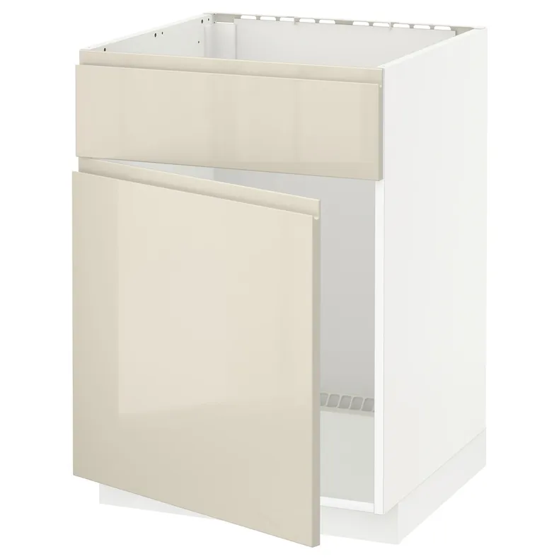 IKEA METOD МЕТОД, підлог шафа д / мий, дверц / фронт пан, білий / Voxtorp високий глянець світло-бежевий, 60x60 см 194.586.59 фото №1