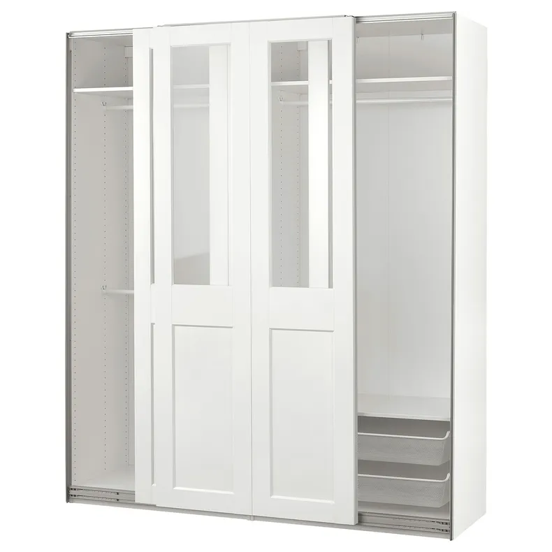 IKEA PAX ПАКС / GRIMO ГРИМО, гардероб с раздвижными дверьми, белый / прозрачное стекло белый, 200x66x236 см 395.022.65 фото №1