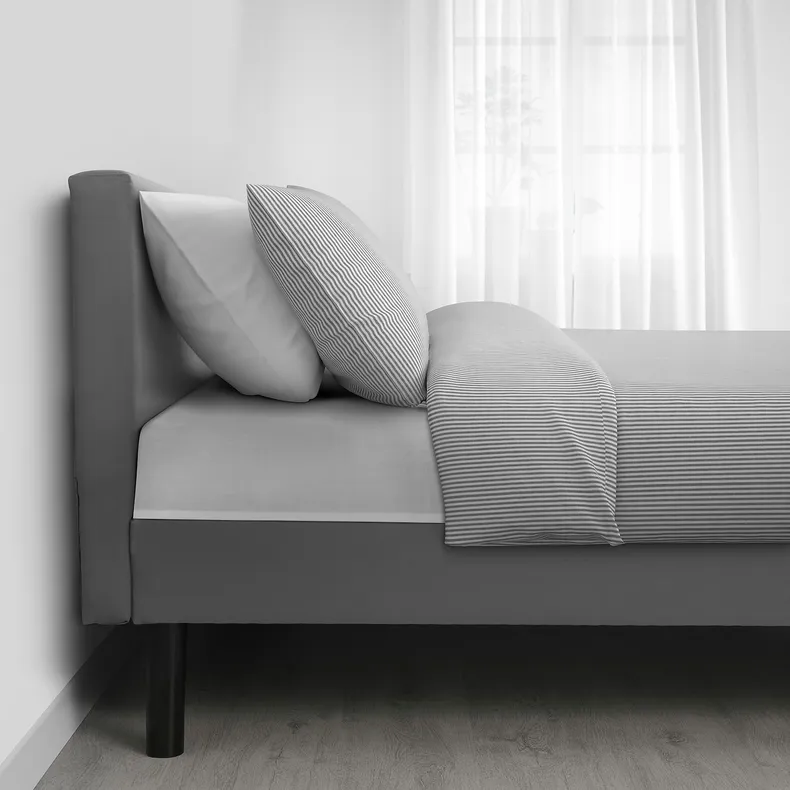 IKEA SVELGEN СВЕЛЬГЕН, каркас ліжка з оббивкою + матрац, з підголовником / сірий, 90x200 см 304.526.51 фото №2