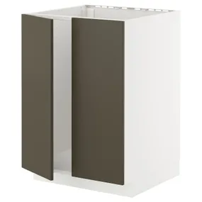 IKEA METOD МЕТОД, напольный шкаф для мойки+2 двери, белый/гавсторпский коричневый/бежевый, 60x60 см 495.585.44 фото