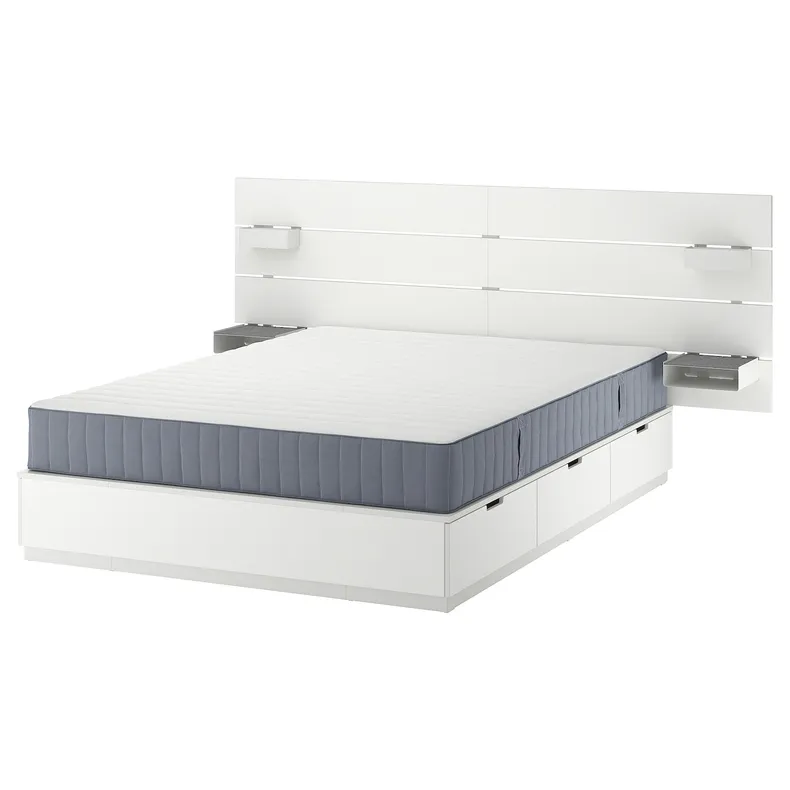 IKEA NORDLI НОРДЛИ, кровать с отд д / хранения и матрасом, с подголовником белый / валевый жесткий, 140x200 см 095.417.44 фото №1