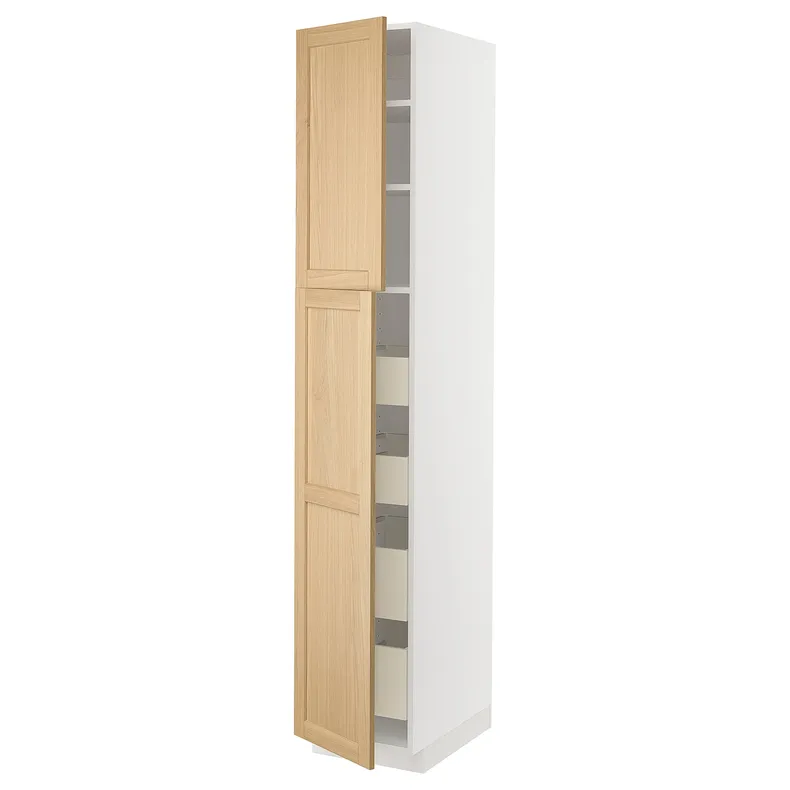 IKEA METOD МЕТОД / MAXIMERA МАКСІМЕРА, висока шафа, 2 дверцят / 4 шухляди, білий / ФОРСБАККА дуб, 40x60x220 см 695.095.00 фото №1