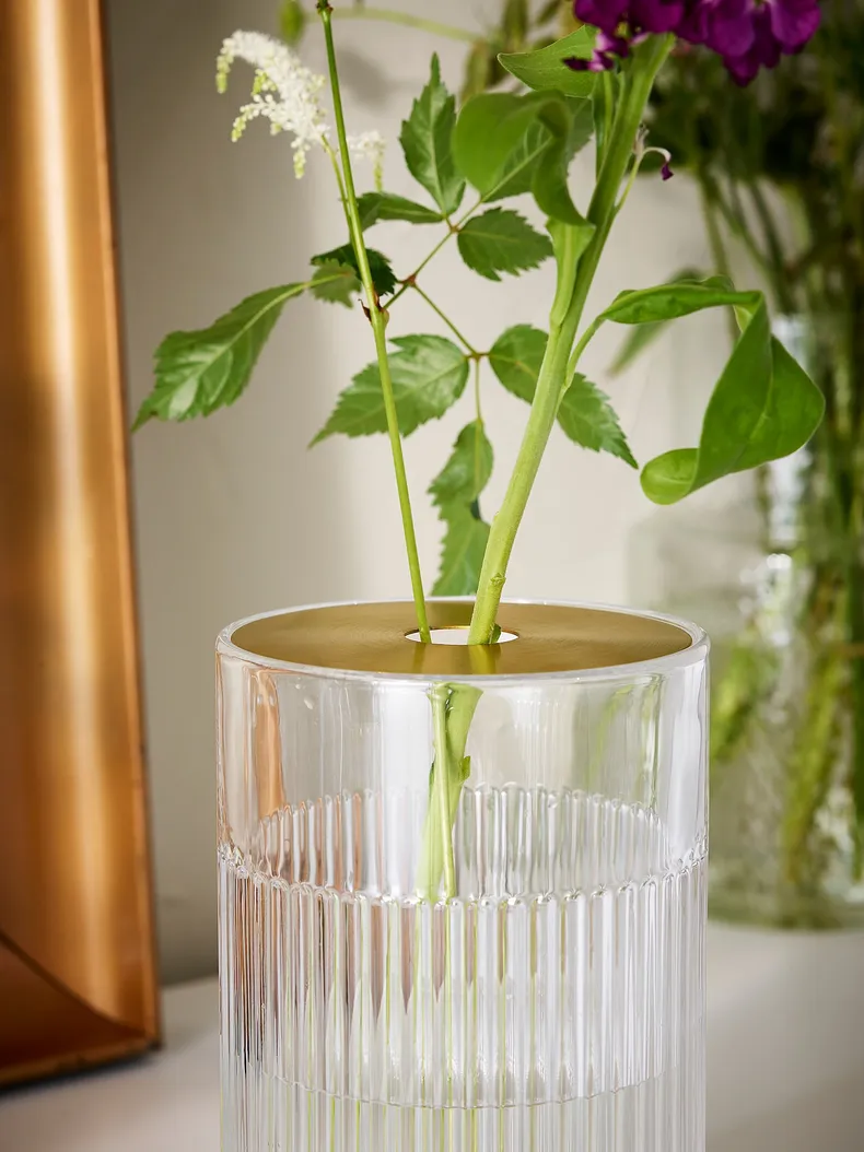 IKEA GRADVIS ГРАДВІС, ваза з металевою вставкою, прозоре скло / золотавий, 21 см 405.029.19 фото №3