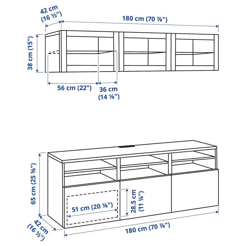 IKEA BESTÅ БЕСТО, комбінація шаф для тв / скляні дверц, білий / ХАНВІКЕН білий прозоре скло, 180x42x192 см 494.103.69 фото №10