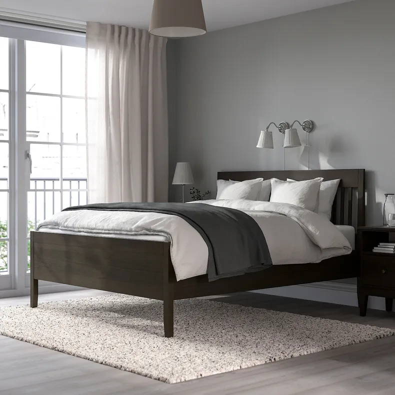 IKEA IDANÄS ІДАНЕС, каркас ліжка, темно-коричневий морилка, 140x200 см 304.588.89 фото №9
