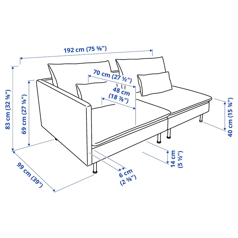 IKEA SÖDERHAMN СОДЕРХЭМН, 3-местный диван, с открытым концом/Талмира синяя 794.306.53 фото №5