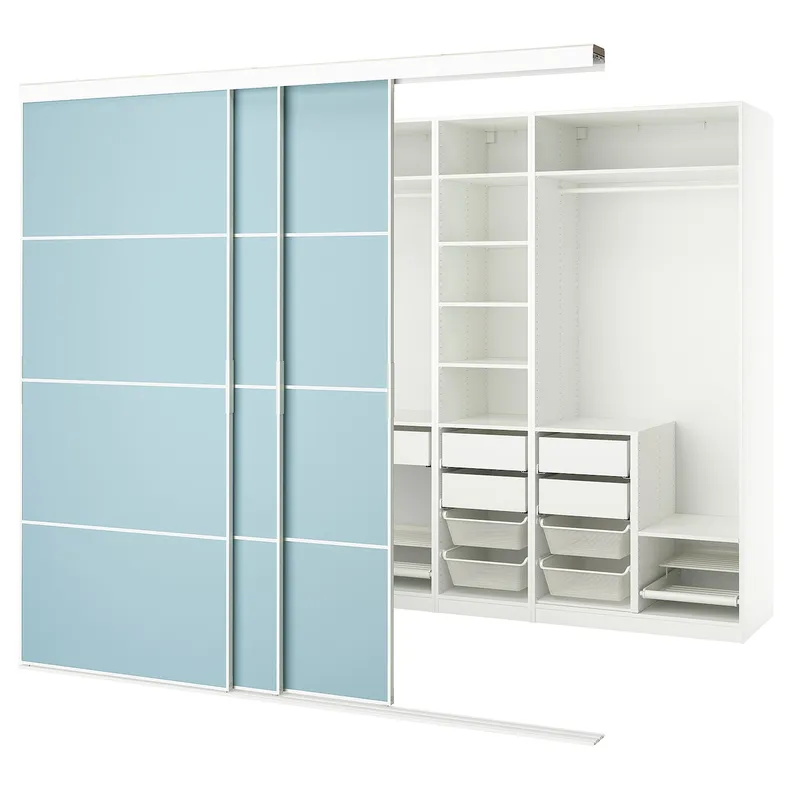 IKEA SKYTTA СКЮТТА / PAX ПАКС, гардероб із розсувними дверцятами, білий 2шт / Мехемн світло-блакитний, 276x160x240 см 095.524.93 фото №1