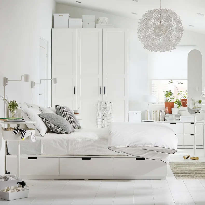 IKEA NORDLI НОРДЛИ, кровать с отд д / хранения и матрасом, белый / Валевог средней жесткости, 140x200 см 495.376.84 фото №3