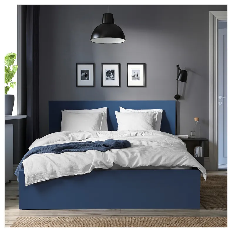 IKEA MALM МАЛЬМ, каркас кровати, синий/Лёнсет, 160x200 см 395.599.40 фото №6