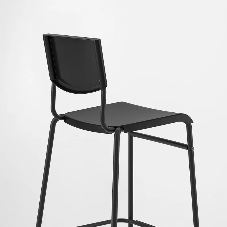IKEA STIG СТІГ, барний стілець зі спинкою, чорний / чорний, 63 см 304.984.18 фото №3