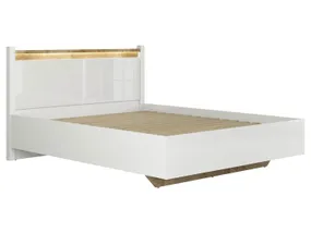 BRW Ліжко двоспальне з підсвіткою та ламелями BRW ALAMEDA 160х200 см, білий глянцевий/дуб вестмінстер LOZ/160/A-BIP/DWM фото