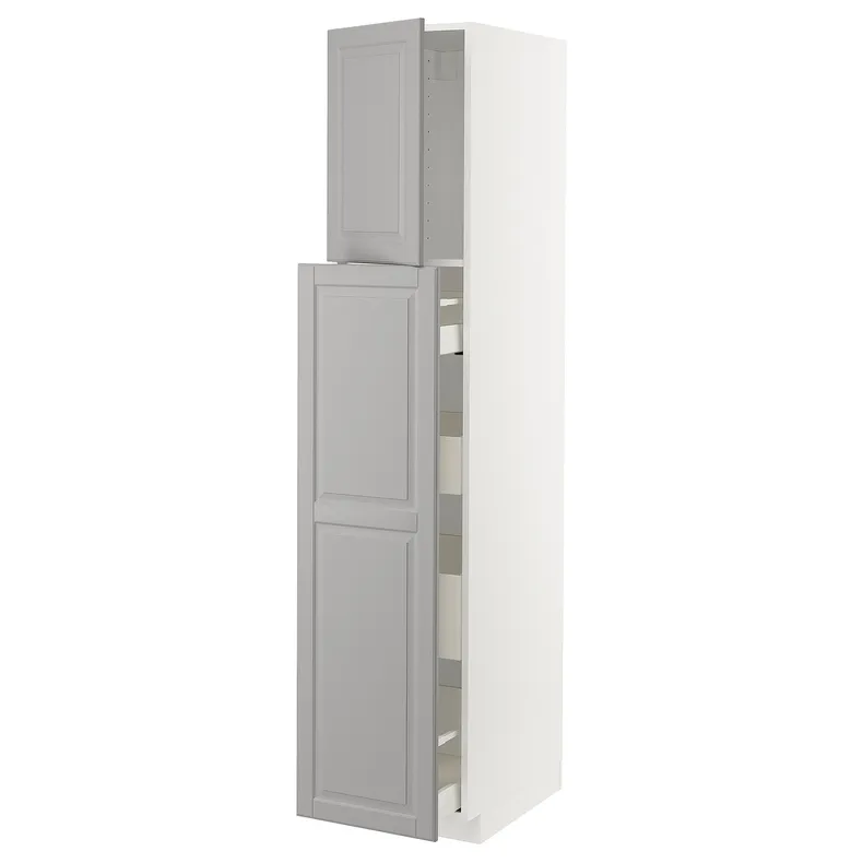 IKEA METOD МЕТОД / MAXIMERA МАКСИМЕРА, высокий шкаф / выдвижн секция / 1дв / 4ящ, белый / бодбинский серый, 40x60x200 см 694.598.83 фото №1