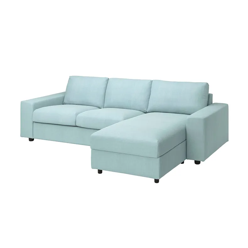 IKEA VIMLE ВІМЛЕ, 3-місний диван із кушеткою, з широкими підлокітниками / САКСЕМАРА світло-синій 294.014.55 фото №1
