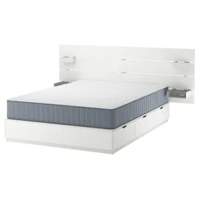 IKEA NORDLI НОРДЛІ, каркас ліжка з відд д / збер і матрац, з узголів'ям білий / ВОГСТРАНДА жорсткий, 140x200 см 295.396.17 фото