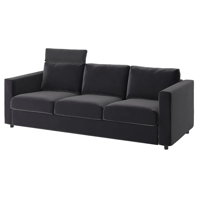 IKEA VIMLE ВІМЛЕ, 3-місний диван, з підголовником / Djuparp темно-сірий 094.336.07 фото №1