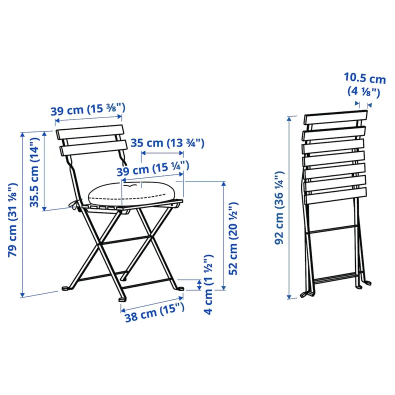 IKEA TÄRNÖ ТЭРНО, садовый стул, складной белый / зеленый / клёсанский синий 795.334.44 фото №2