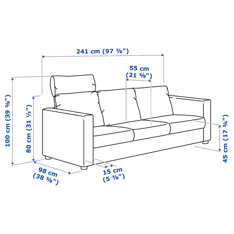 IKEA VIMLE ВІМЛЕ, 3-місний диван, з підголовником/Гранн/Бомстад чорний 993.062.52 фото №8