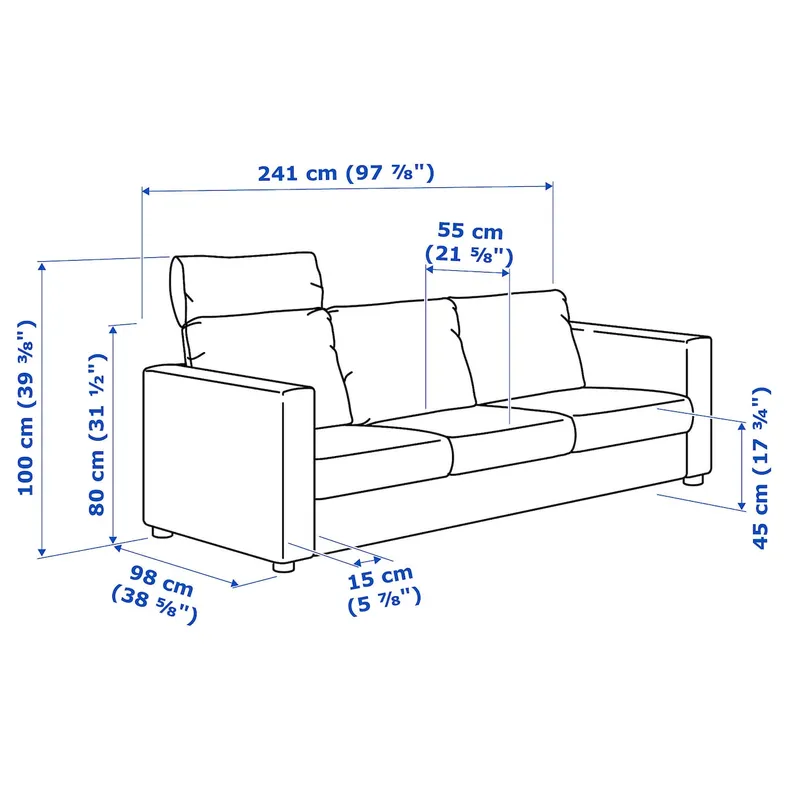 IKEA VIMLE ВІМЛЕ, 3-місний диван, з підголовником, Гранн, Бомстад чорний фото №8