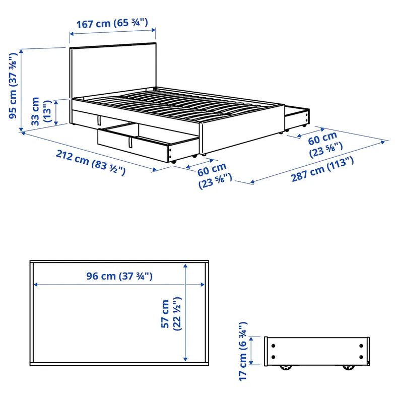 IKEA GLADSTAD ГЛАДСТАД, кровать с обивкой,4 кроватных ящика, Кабуса светло-серый, 160x200 см 594.070.12 фото №9