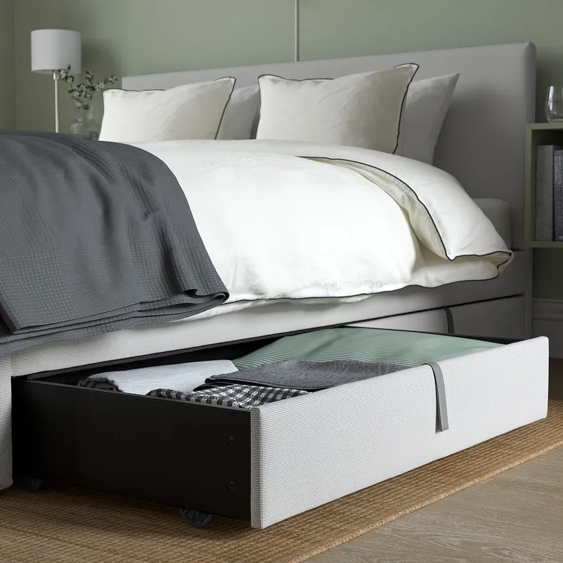 IKEA GLADSTAD ГЛАДСТАД, кровать с обивкой,4 кроватных ящика, Кабуса светло-серый, 160x200 см 594.070.12 фото №5
