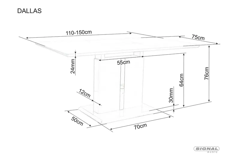 Стіл обідній SIGNAL DALLAS, білий лак, 75x110 фото №3