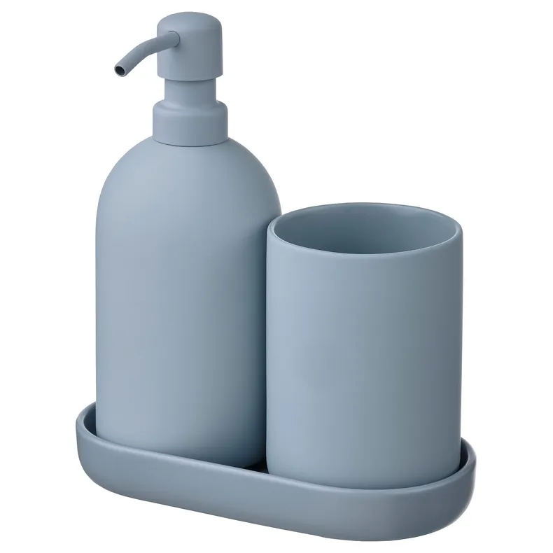 IKEA GANSJÖN ГАНШЕН, набір для ванної кімнати 3 предмети, світло-сіро-блакитний 605.553.89 фото №1