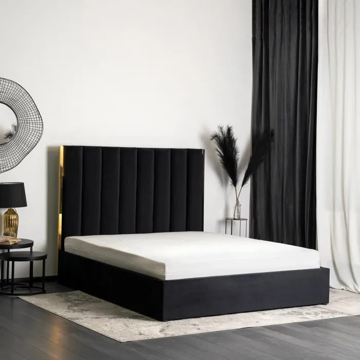 Кровать двуспальная бархатная MEBEL ELITE EMILIO Velvet, 160x200 см, Черный фото №4