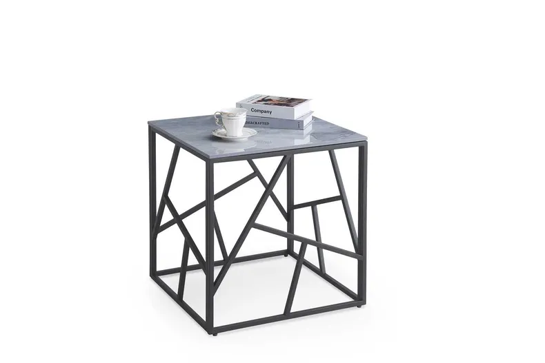 Журнальний столик HALMAR UNIVERSE 2 квадратний 55x55 см, сірий мармур/чорний фото №5