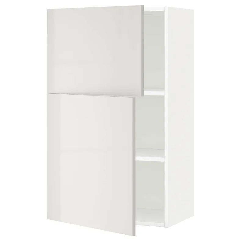 IKEA METOD МЕТОД, навісна шафа з полицями / 2 дверцят, білий / Ringhult світло-сірий, 60x100 см 094.673.67 фото №1
