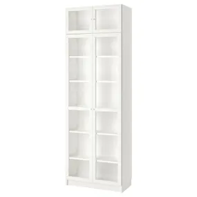 IKEA BILLY БИЛЛИ / OXBERG ОКСБЕРГ, стеллаж с верхними полками / дверями, белый / стекло, 80x42x237 см 393.988.53 фото