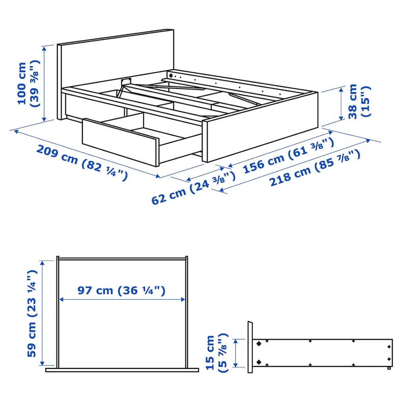 IKEA MALM МАЛЬМ, каркас ліжка, високий, 2 крб д / збер, чорно-коричневий / ЛУРОЙ, 140x200 см 291.762.92 фото №10