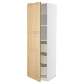 IKEA METOD МЕТОД / MAXIMERA МАКСИМЕРА, высокий шкаф с ящиками, белый / дуб форсбака, 60x60x200 см 395.094.55 фото