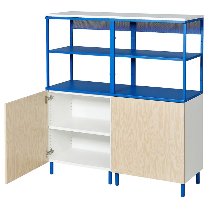 IKEA PLATSA ПЛАТСА, открытая комбинация с 2 дверями, белый Калбоден / синий, 120x42x133 см 595.229.22 фото №1