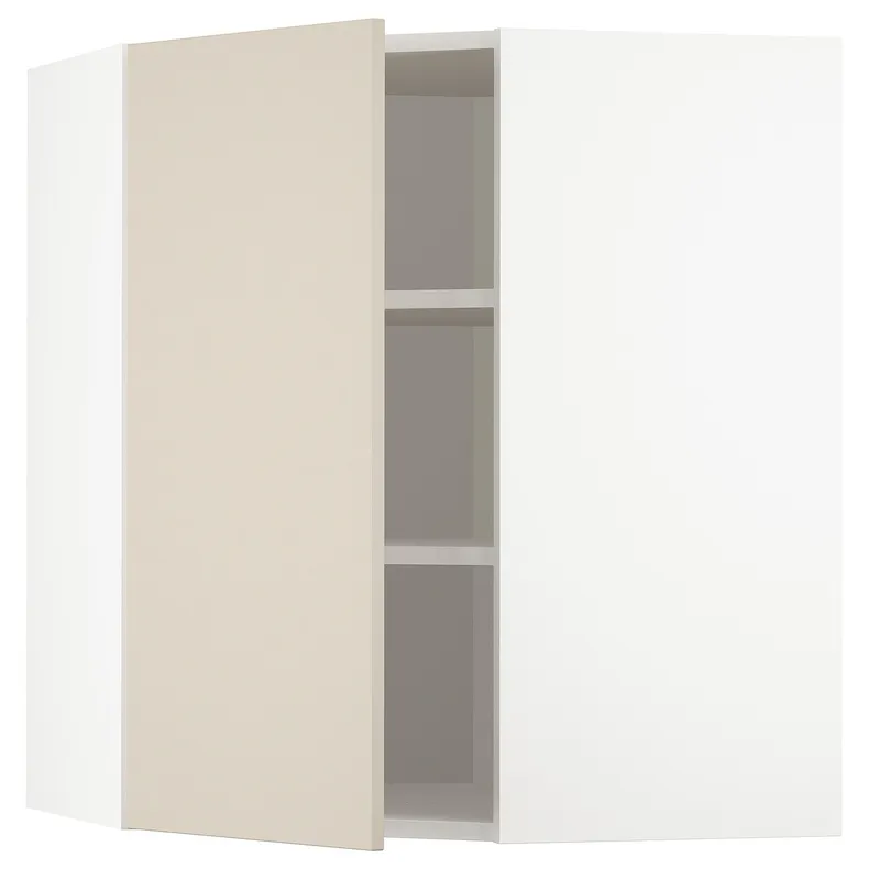 IKEA METOD МЕТОД, угловой навесной шкаф с полками, белый / гавсторпский бежевый, 68x80 см 994.264.95 фото №1