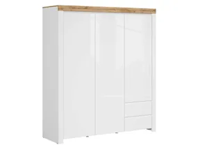 BRW Шкаф трехдверный Holten 180 см с ящиками белый глянец/дуб wotan, белый/дуб вотан/глянец белый SZF3D2S/A-BI/DWO/BIP фото