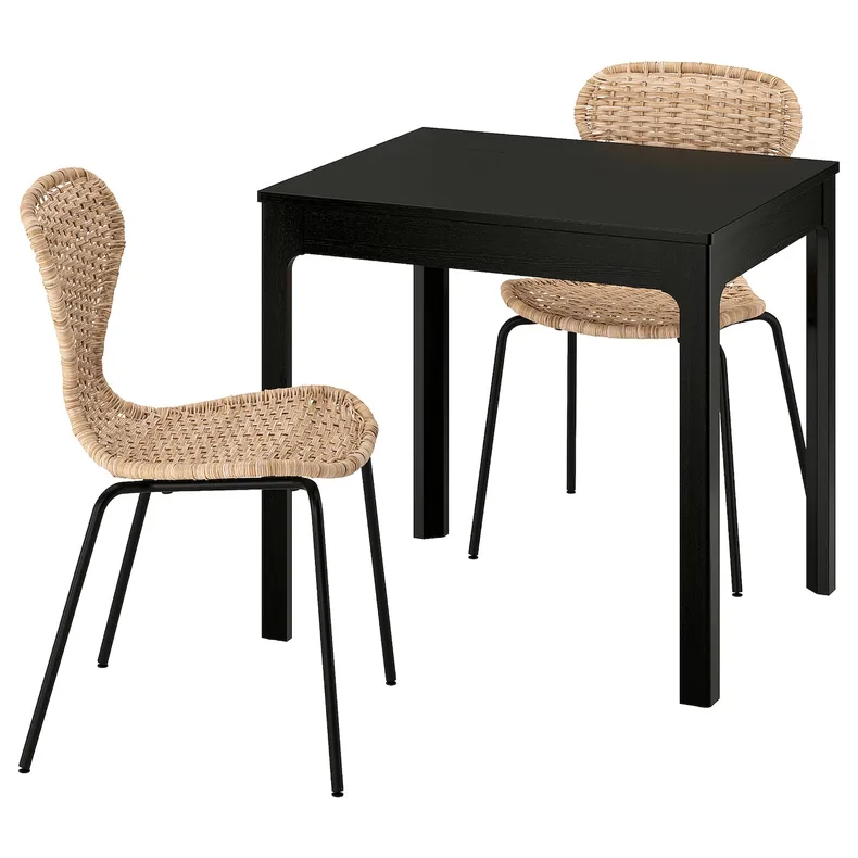 IKEA EKEDALEN ЕКЕДАЛЕН / ÄLVSTA ЕЛЬВСТА, стіл+2 стільці, темно-коричневий/ротанг чорний, 80/120 см 195.713.87 фото №1