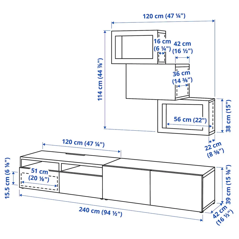 IKEA BESTÅ БЕСТО, комбінація шаф для тв / скляні дверц, білий Sindvik / Studsviken білий, 240x42x190 см 294.213.83 фото №8